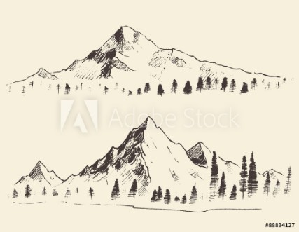 Bild på Mountains sketch contours engraving drawn vector